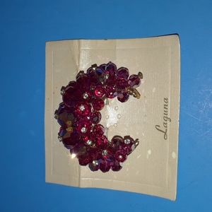Vintage Laguna Strawberry Crystal Crescent Moon Shaped Brooch